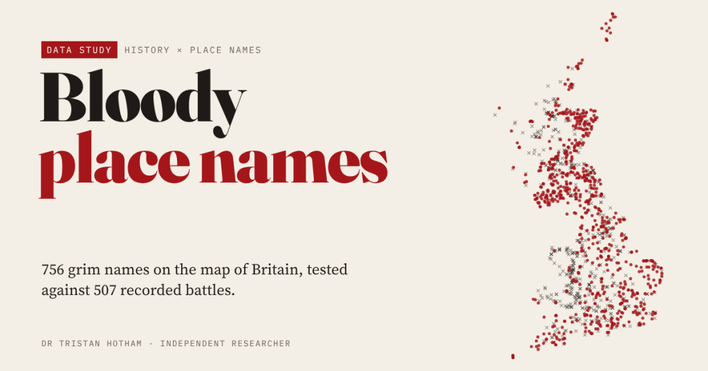 Bloody Place Names: title card with a map of Britain's grim place names and recorded battles