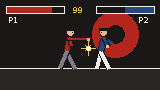 Animated pixel art: two fighters trade punches and a kick until one is knocked out