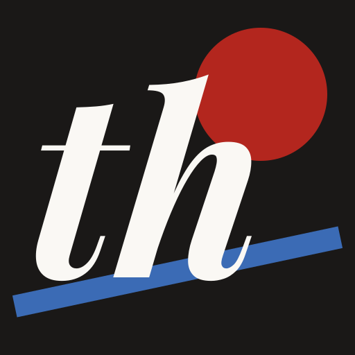 Tristan Hotham logo: italic th with a red circle and blue bar